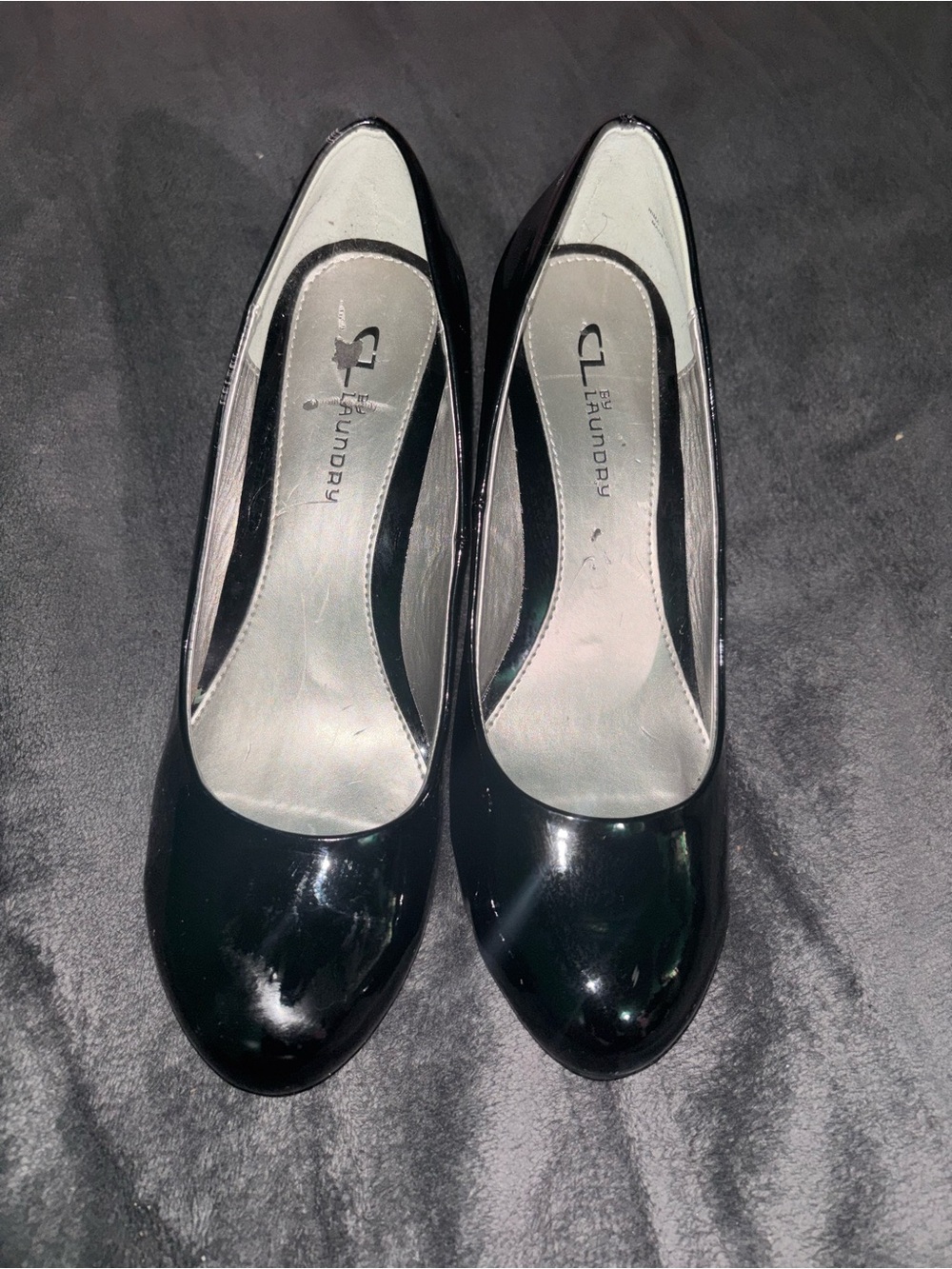 CL by Laundry Black Patent Round-Toe Pumps